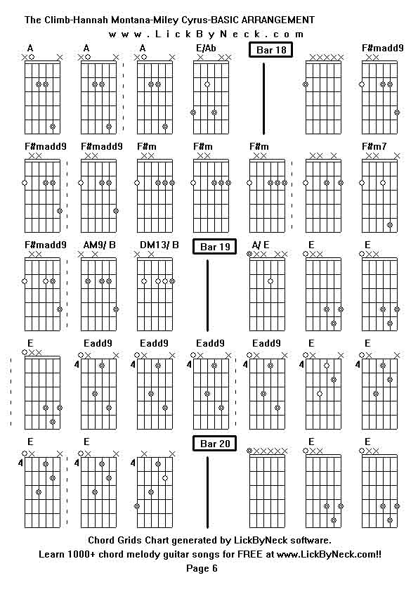 Chord Grids Chart of chord melody fingerstyle guitar song-The Climb-Hannah Montana-Miley Cyrus-BASIC ARRANGEMENT,generated by LickByNeck software.